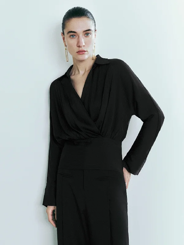 Collared Neck Surplice Front BlousePolyester Shirts