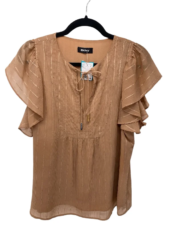 DKNY Misses Size M/L Tan Print SS BlouseRayon Shirts