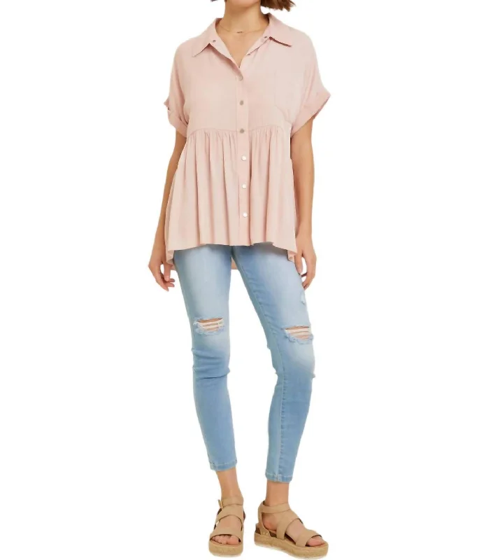 Dolly P Babydoll Blouse In PinkAsymmetrical Shirts