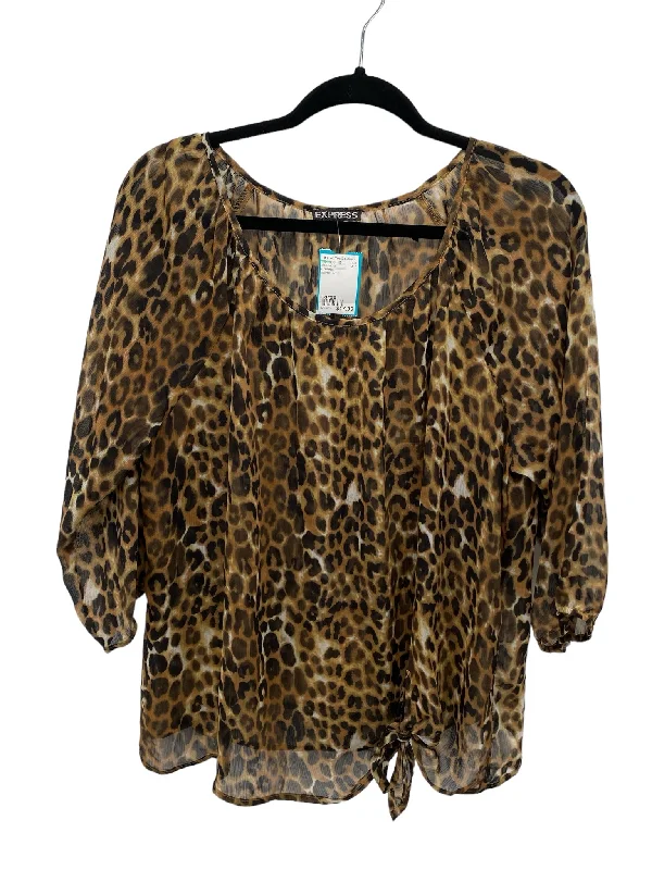 Express Misses Size Large Animal Print 3/4 BlouseLace-Up Shirts