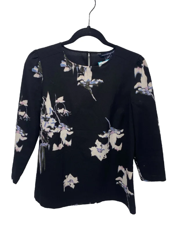 French Connection Misses Size 4 Black Floral LS BlouseMetallic Shirts