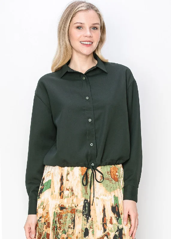 Hunter Green Button-Down BlouseSheer Shirts