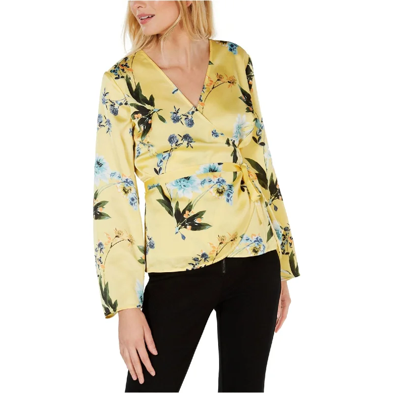 I-N-C Womens Floral Wrap Blouse, Yellow, MediumThermal Shirts