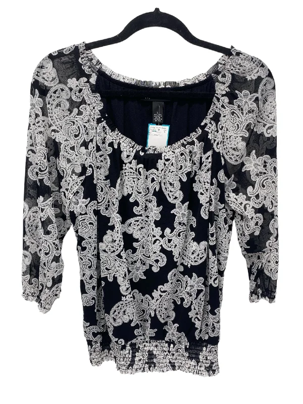 INC Misses Size Large Black White Print 3/4 BlouseTunic Shirts