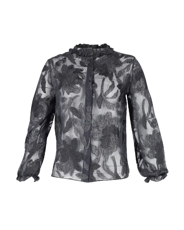 Isabel Marant Sheer Embroidered Blouse in Black SilkAthletic Shirts