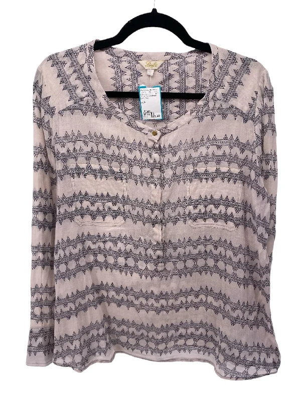 It's SO You Boutique Misses Size Large Beige Print LS BlouseHemp Shirts