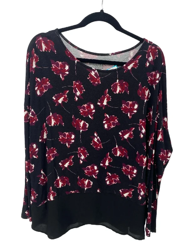 It's SO You Boutique Misses Size Large Black Floral LS BlouseCotton Shirts