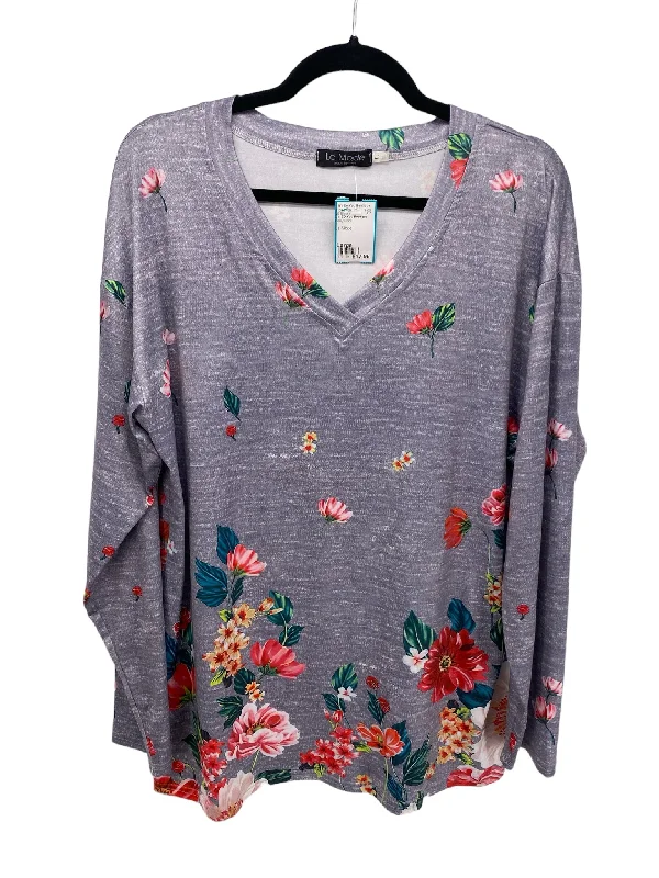 It's SO You Boutique Misses Size Large Grey Floral LS BlouseRunning Shirts