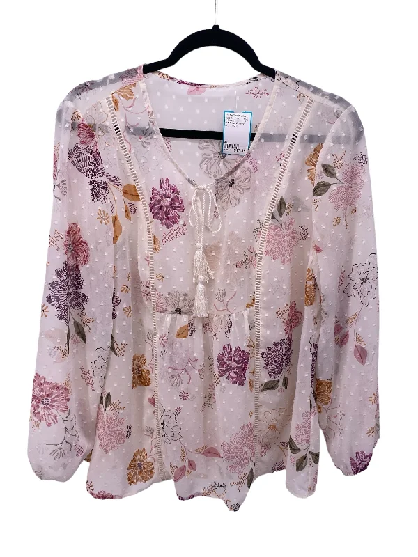 It's SO You Boutique Misses Size XL Cream Floral LS BlouseFormal Shirts