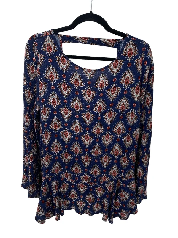 It's SO You Boutique Misses Size XL Navy Print LS BlouseLinen Shirts