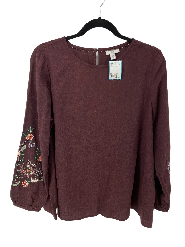 J Jill Misses Size Medium Petite Burgundy Floral LS BlouseRainproof Shirts