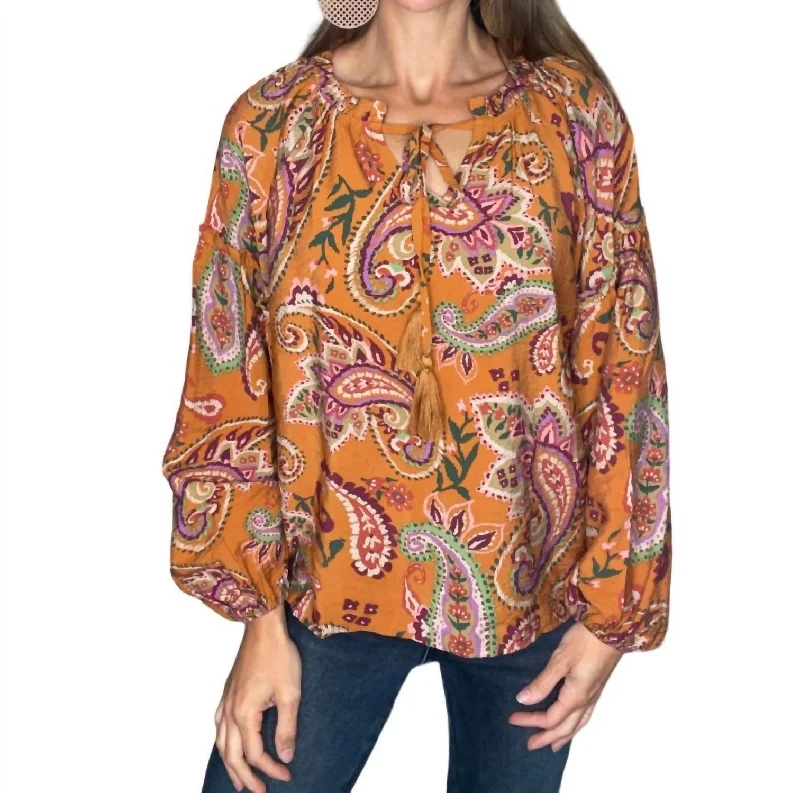 Jennifer Paisley Blouse In ToffeeCropped Shirts