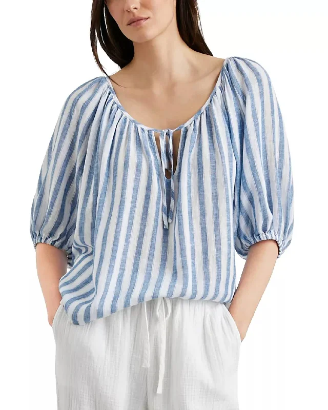 Kirstie Top Blouse In Casablanca StripeOrganic Cotton Shirts