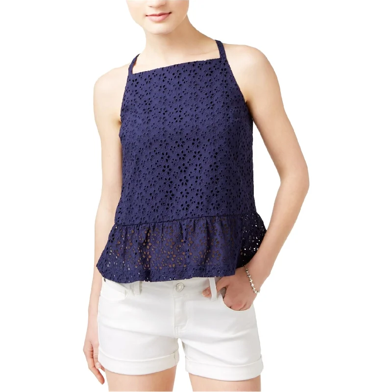 Maison Jules Womens Eyelet Peplum BlouseCasual Shirts