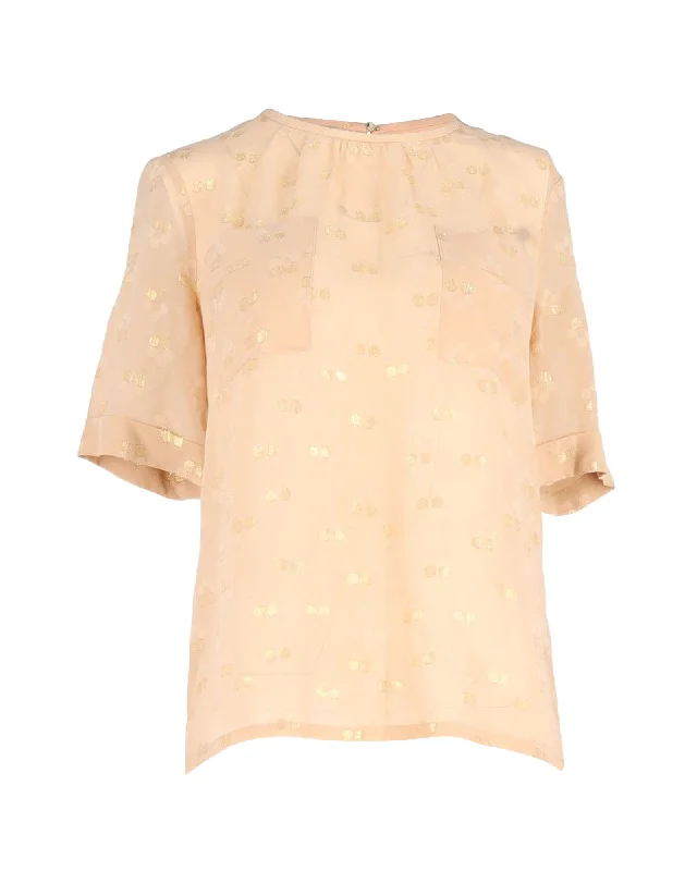 Marc by Marc Jacobs Metallic Floral Blouse in Peach SilkOrganic Cotton Shirts