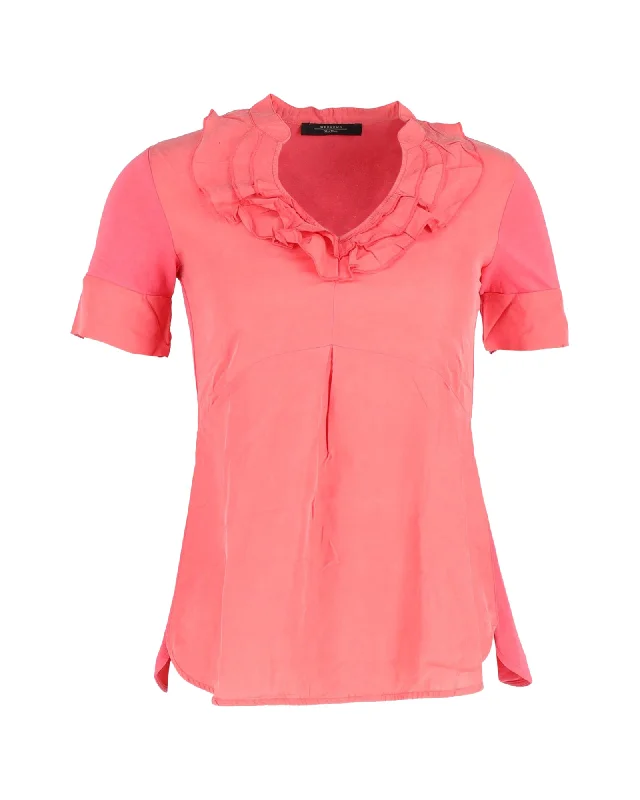 Max Mara Ruffled Blouse in Pink SilkCashmere Shirts