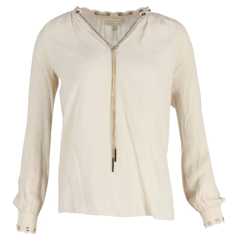 Michael Michael Kors Chain Lace Blouse in White PolyesterRetro Shirts