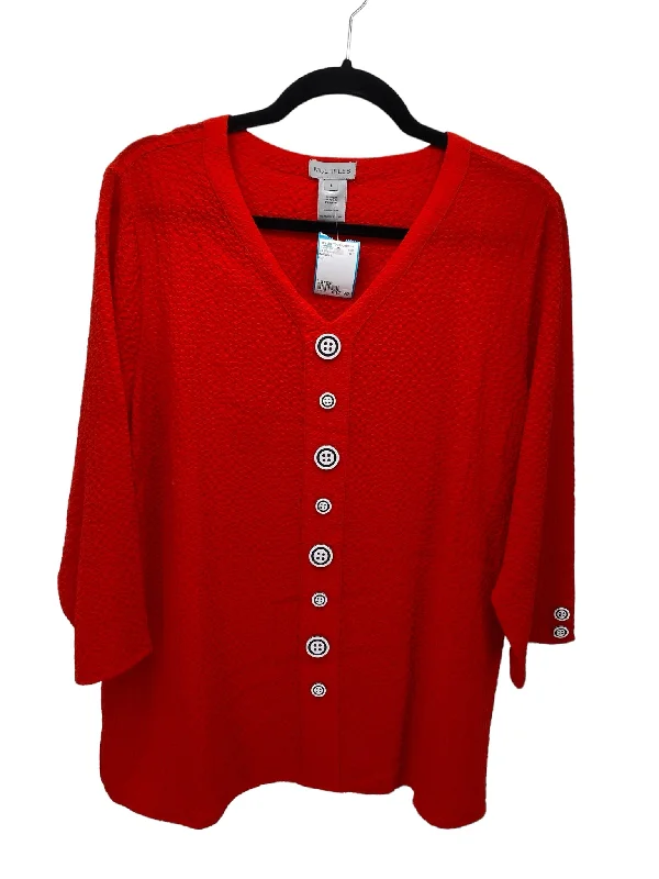 Multiples Misses Size Large Red 3/4 BlouseEmbellished Shirts