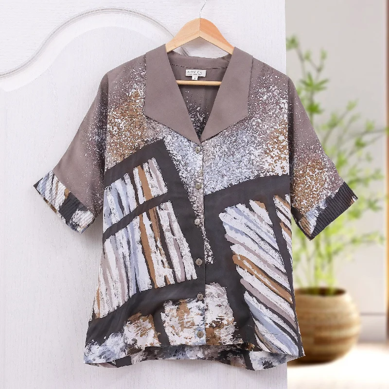 Novica Handmade Artist Abroad Hand-Painted Batik Cotton BlouseWool Shirts