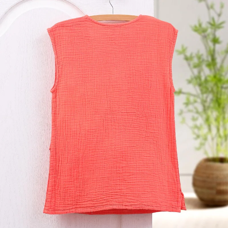 Novica Handmade Fresh Air In Coral Cotton BlouseFestival Shirts