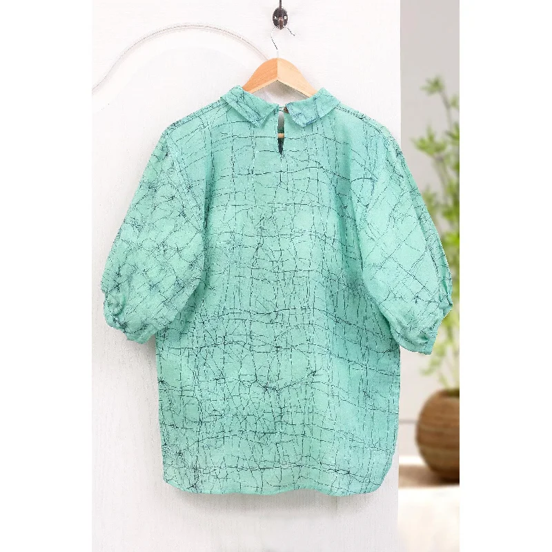 Novica Handmade Green Garden Cotton Batik BlouseMetallic Shirts