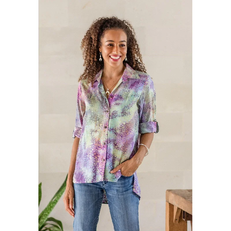 Novica Handmade Rainbow Bubbles Button Front Rayon BlouseMetallic Shirts