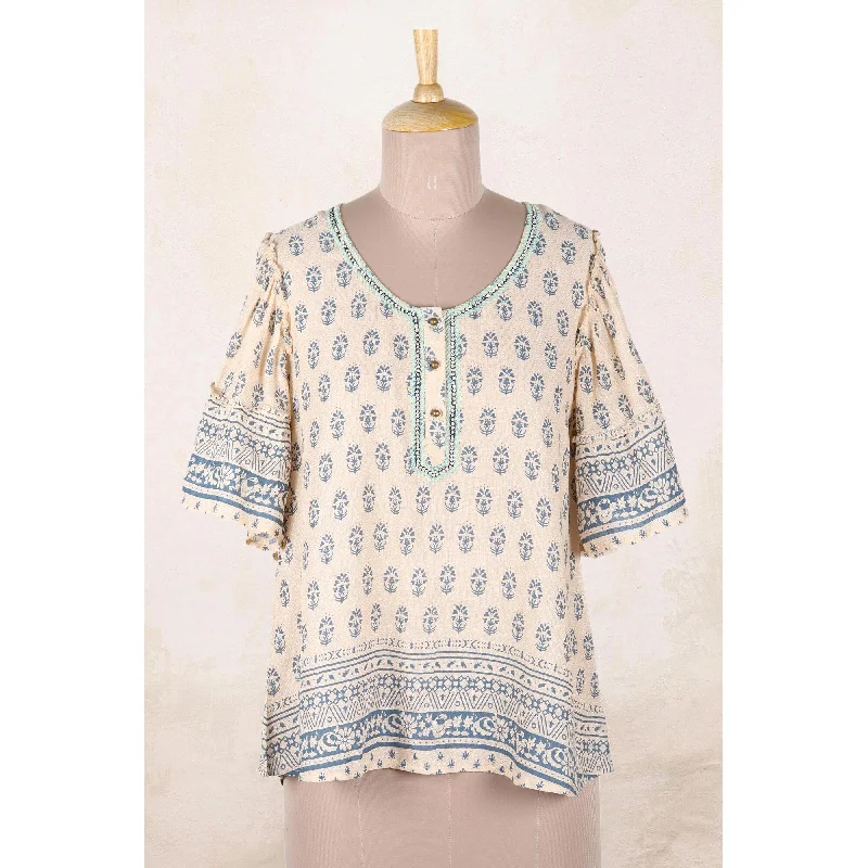 Novica Handmade Spring Party Embroidered Viscose BlouseHemp Shirts