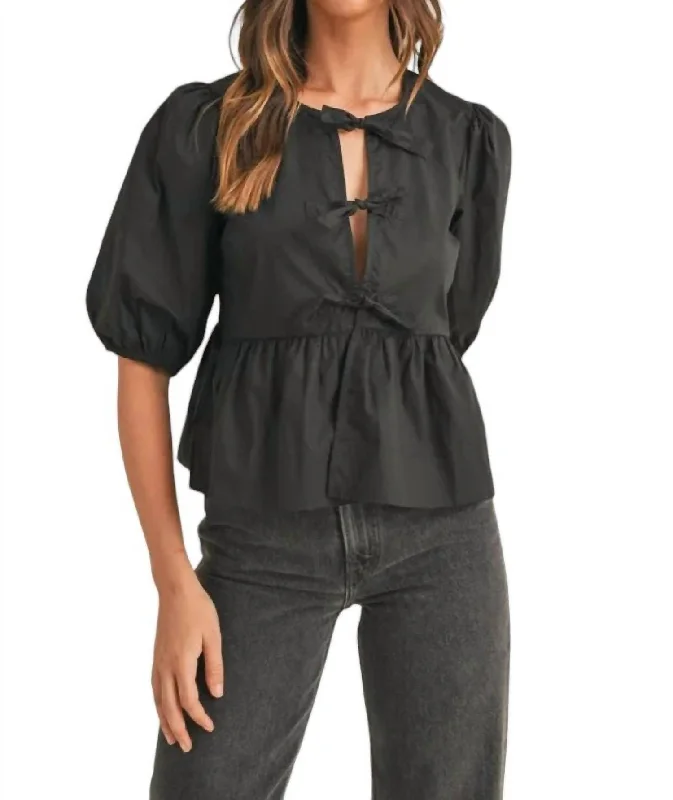 Poplin Front Tie Blouse In BlackCasual Shirts