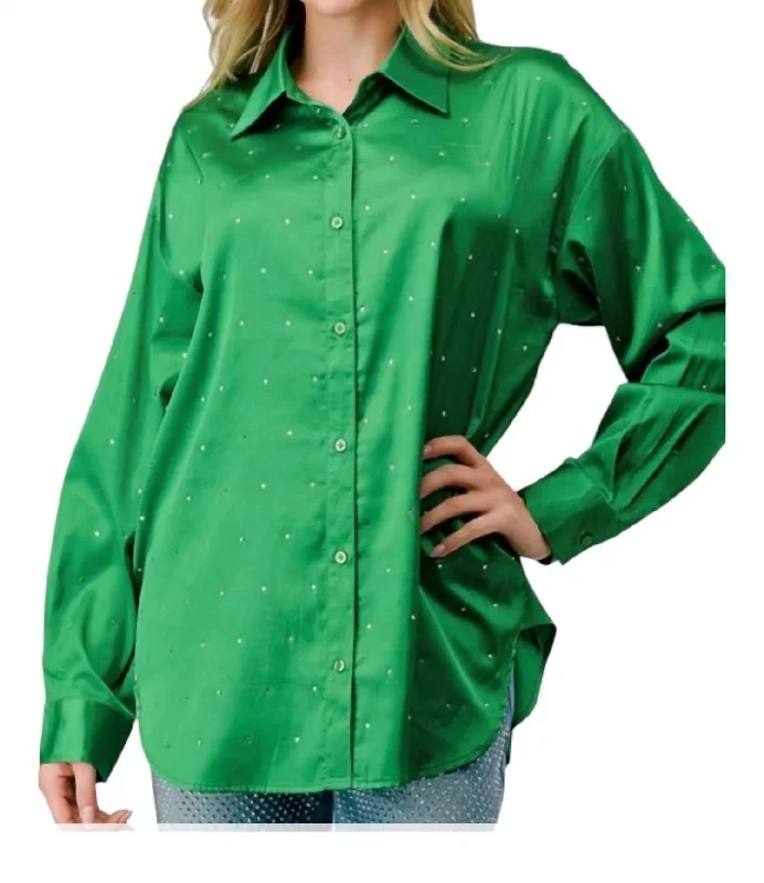 Queen Of Caddo Mills Studded Blouse In Kelly GreenLayered Shirts