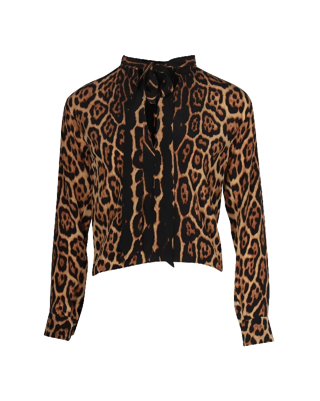 Saint Laurent Pussy Bow Blouse in Animal Print SilkCompression Shirts