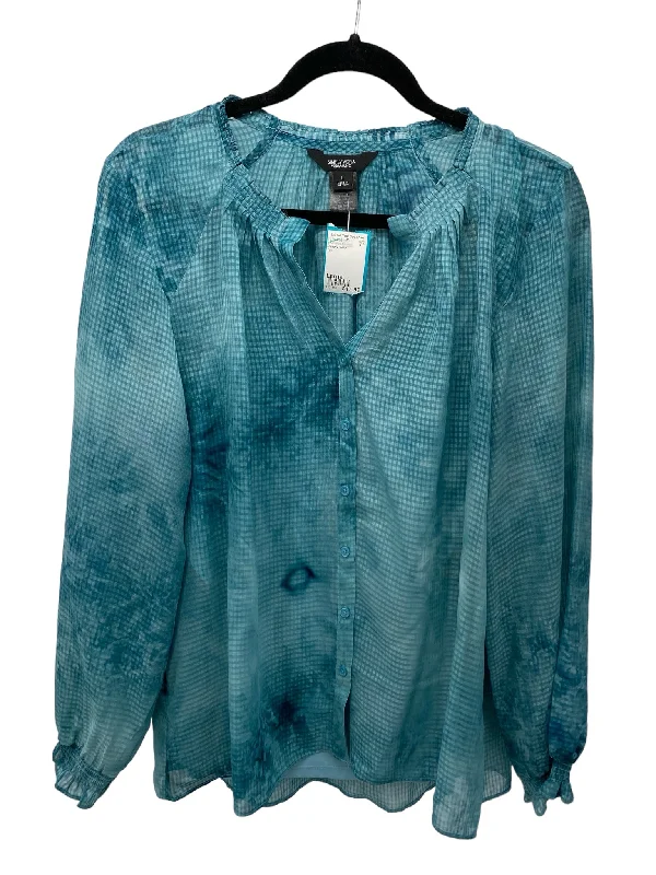 Simply Vera Misses Size Large Teal LS BlouseStudded Shirts