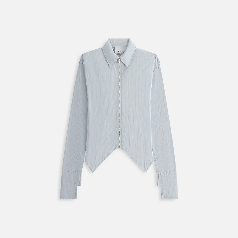 Sami Miro Vintage Curve Zip Blouse - Blue PinstripeTasseled Shirts