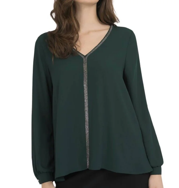 Sparkle Trim Blouse In Pure EmeraldPocket Shirts