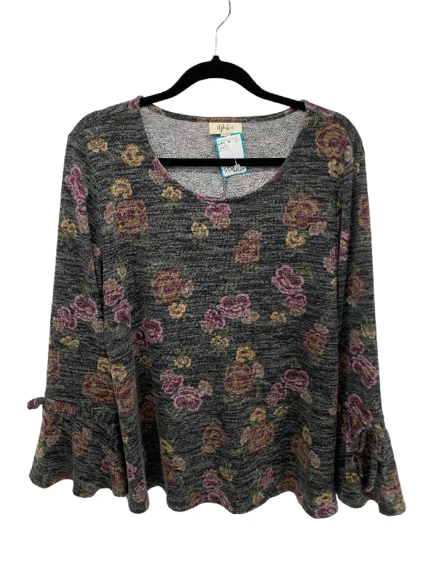 Style & Co. Misses Size XL Grey Floral LS BlouseVelvet Shirts