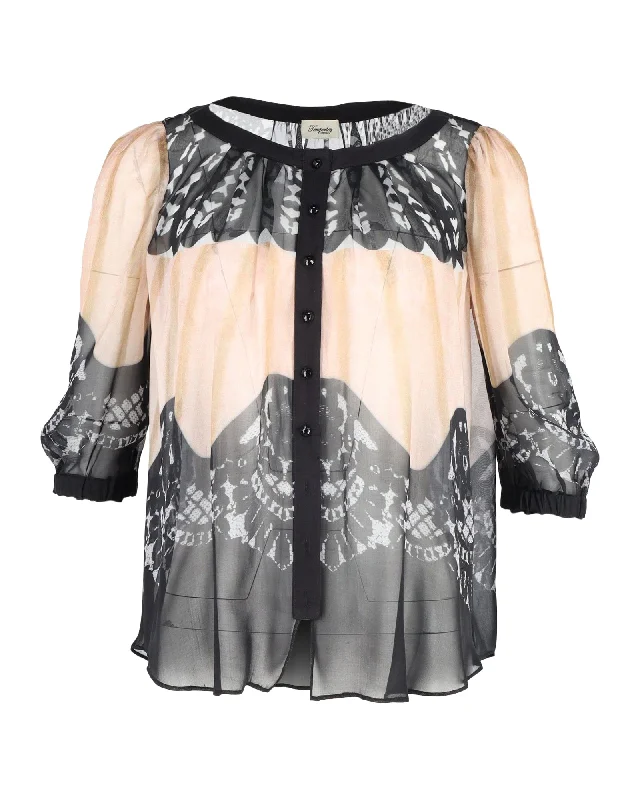 Temperley London Printed Sheer Blouse in Multicolor SilkThermal Shirts