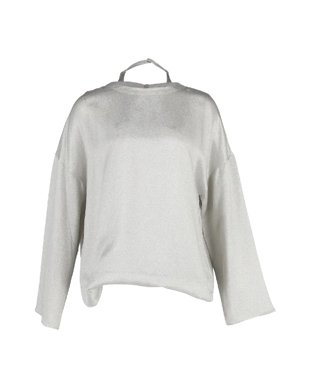 Valentino Garavani Hammered Lamé Blouse in Silver AcetateCycling Shirts