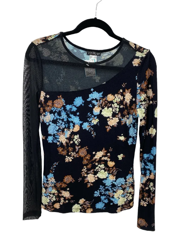 Venus Misses Size Small Black Floral LS BlouseCropped Shirts