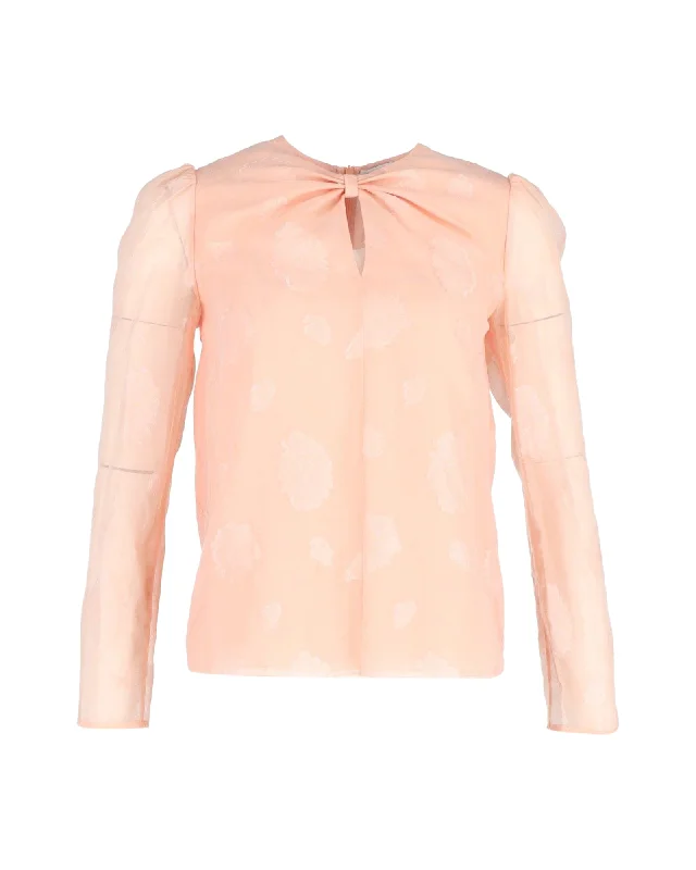 Vilshenko Sheer Sleeve Blouse in Peach SilkFlannel Shirts