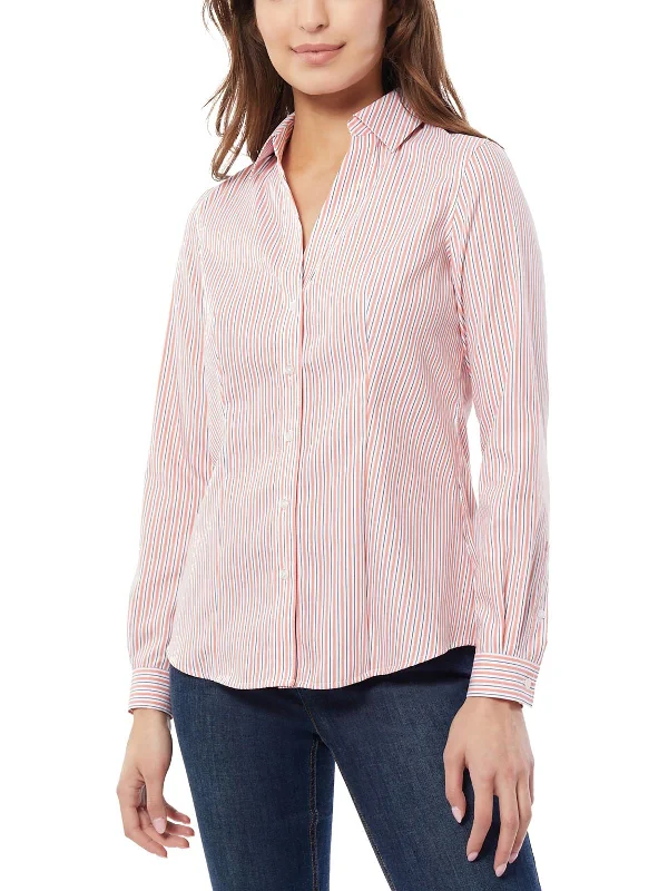 Womens Cotton Striped BlouseLeather-Paneled Shirts