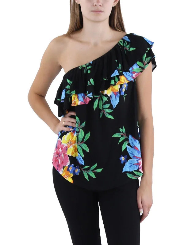 Womens Floral Print One Shoulder BlouseFishing Shirts