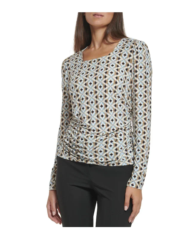 Womens Printed Polyester BlouseSheer Shirts