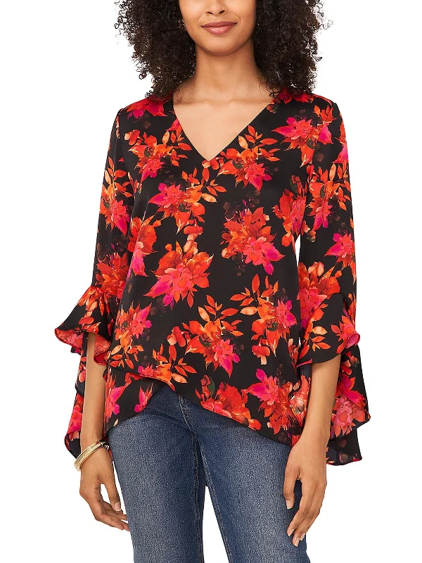 Womens Satin Floral Print BlouseStreetwear Shirts