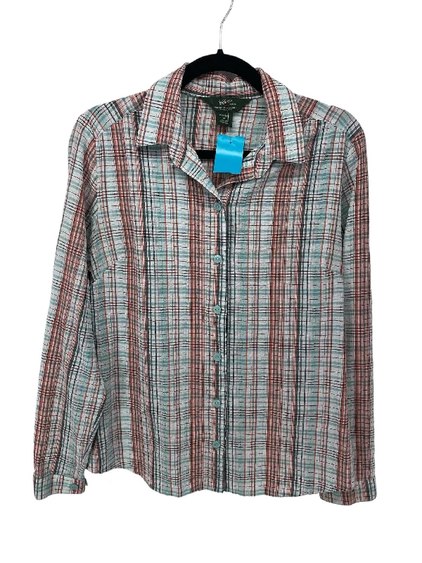 Woolrich Misses Size Medium Aqua Print LS BlouseLogo Shirts