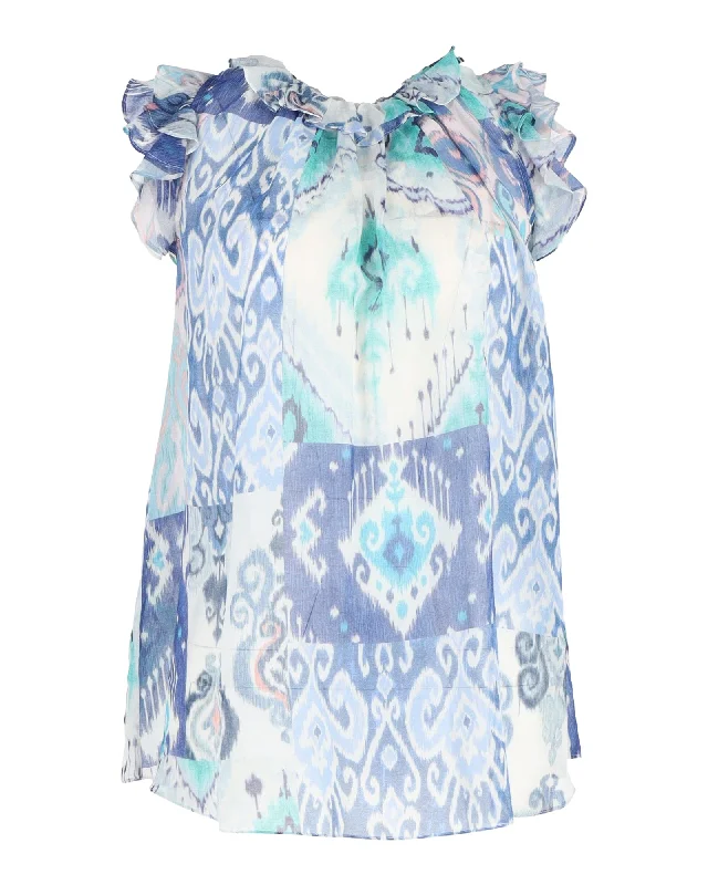 Zimmermann Glassy Ruffle Blouse in Blue SilkPerformance Shirts