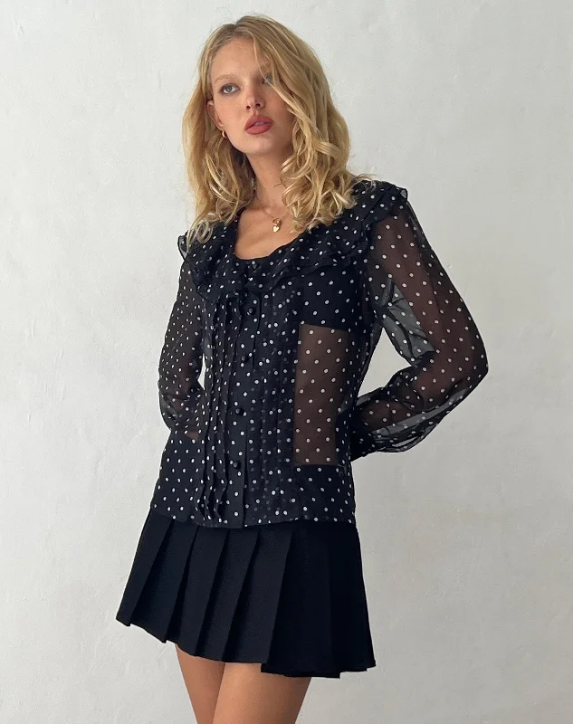 Zinnia Blouse in Polka Black ChiffonDesigner Shirts