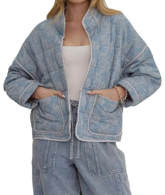 Amelia Quilted Jacket In White/blue PrintSequined Jackets