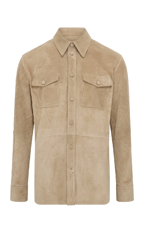 Irene Overshirt in Camel SuedeMesh Jackets