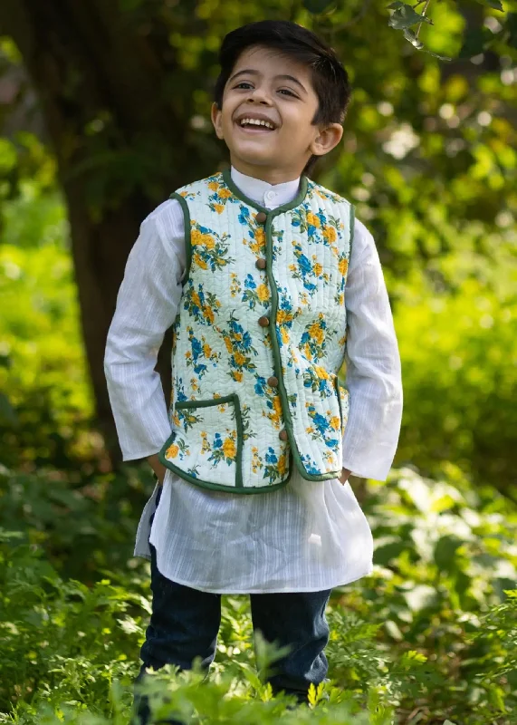 Ivy/Marigold Mustard/ White 100% Cotton Reversible Bundi Jacket Unisex (0-12 Years)Hooded Jackets