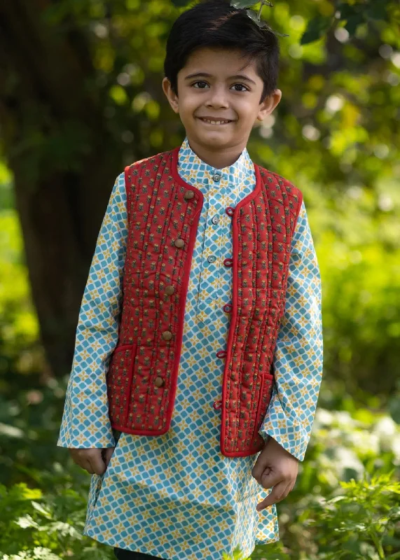 Kanak/Bhoomi Mustard & Red 100% Cotton Reversible Bundi Jacket Unisex (0-12 Years)Windbreakers