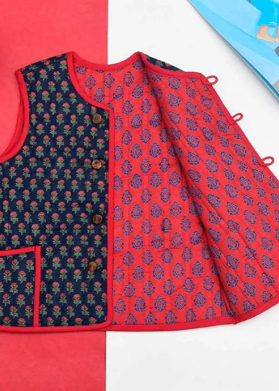 Red and Blue Quilted 100% Cotton Reversible Bundi Unisex (0-12 Years)Varsity Jackets